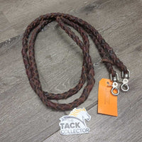 Hvy Round Braided Leather Loop Roper - Barrel Reins, 2x snaps *vgc/xc, mnr loose ends, uneven braids, clean, mnr film
