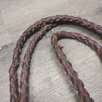 Hvy Round Braided Leather Loop Roper - Barrel Reins, 2x snaps *vgc/xc, mnr loose ends, uneven braids, clean, mnr film
