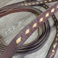 Narrow Split Reins, Buckstitch, Quick ends *gc/fair, older, stiff, dry, repaired, dirty

