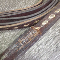 Narrow Split Reins, Buckstitch, Quick ends *gc/fair, older, stiff, dry, repaired, dirty
