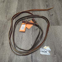 Thin Leather Split Reins, laces *fair, older, stretched, chewed/sliced spots, scratches, stains, dirt
