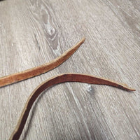 Thin Leather Split Reins, laces *fair, older, stretched, chewed/sliced spots, scratches, stains, dirt
