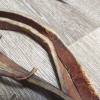 Thin Leather Split Reins, laces *fair, older, stretched, chewed/sliced spots, scratches, stains, dirt
