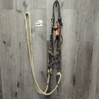 Nylon Rope Headstall, Yacht Rope Loop Reins, 5" Sweet Iron Wagon Wheel Gag Bit *vgc, clean, mnr stains
