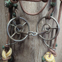 Nylon Rope Headstall, Yacht Rope Loop Reins, 5" Sweet Iron Wagon Wheel Gag Bit *vgc, clean, mnr stains
