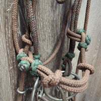 Nylon Rope Headstall, Yacht Rope Loop Reins, 5" Sweet Iron Wagon Wheel Gag Bit *vgc, clean, mnr stains
