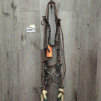 Nylon Rope Headstall, Yacht Rope Loop Reins, 5" Sweet Iron Wagon Wheel Gag Bit *vgc, clean, mnr stains
