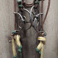 Nylon Rope Headstall, Yacht Rope Loop Reins, 5" Sweet Iron Wagon Wheel Gag Bit *vgc, clean, mnr stains
