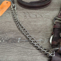 Western Showmanship Leather Halter, Chain Lead Shank, Bling *vgc, clean, rubs, scrapes, missing bling, edge rubs
