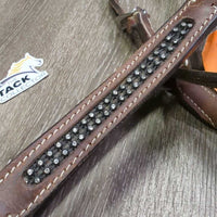 Western Showmanship Leather Halter, Chain Lead Shank, Bling *vgc, clean, rubs, scrapes, missing bling, edge rubs
