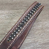 Western Showmanship Leather Halter, Chain Lead Shank, Bling *vgc, clean, rubs, scrapes, missing bling, edge rubs

