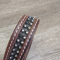 Western Showmanship Leather Halter, Chain Lead Shank, Bling *vgc, clean, rubs, scrapes, missing bling, edge rubs
