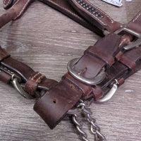 Western Showmanship Leather Halter, Chain Lead Shank, Bling *vgc, clean, rubs, scrapes, missing bling, edge rubs
