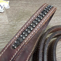 Western Showmanship Leather Halter, Chain Lead Shank, Bling *vgc, clean, rubs, scrapes, missing bling, edge rubs
