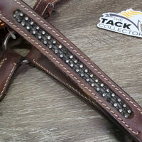 Western Showmanship Leather Halter, Chain Lead Shank, Bling *vgc, clean, rubs, scrapes, missing bling, edge rubs
