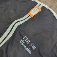 Hvy Cotton Garment Bag, Zipper "F.E.Q 2002 Champ" *gc, older, hairy, faded, stains, marks
