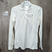 LS Sun Show Shirt, 1/2 Snap Up, attached snap collar *gc, mnr puckered collar, seam puckers, cuff seam rubs
