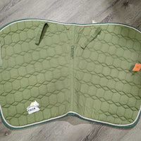 Quilt Jumper Pad, piping *gc/fair, v. faded, hair, torn edges & bottom, rubs, unstitched, dingy, mnr stains, threads
