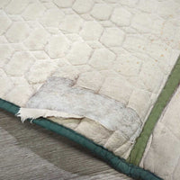 Quilt Jumper Pad, piping *gc/fair, v. faded, hair, torn edges & bottom, rubs, unstitched, dingy, mnr stains, threads
