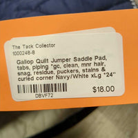 Quilt Jumper Saddle Pad, tabs, piping *gc, clean, mnr hair, snag, residue, puckers, stains & curled corner
