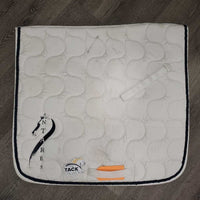 Thick Quilt Dressage Pad, 1x piping *gc, older, clean, pilly, mnr hair, rubs, threads, stains, unstitched, curled edge
