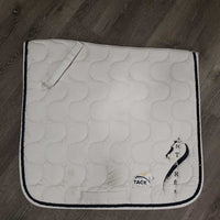 Thick Quilt Dressage Pad, 1x piping *gc, older, clean, pilly, mnr hair, rubs, threads, stains, unstitched, curled edge
