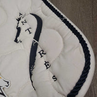 Thick Quilt Dressage Pad, 1x piping *gc, older, clean, pilly, mnr hair, rubs, threads, stains, unstitched, curled edge
