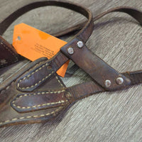 Narrow Leather Cribbing Collar *gc/fair, clean, cut ends, v.scraped & cracked, dry, stiff, thin spots
