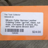 Narrow Leather Cribbing Collar *gc/fair, clean, cut ends, v.scraped & cracked, dry, stiff, thin spots
