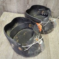 2 Hoof Boots *gc/fair, clean & dirty, stains, rust, scrapes, BROKEN inner heel straps
