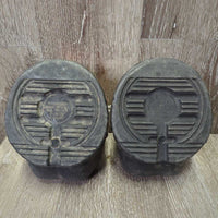 2 Hoof Boots *gc/fair, clean & dirty, stains, rust, scrapes, BROKEN inner heel straps

