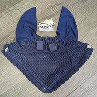 Crochet Fly Veil Ear Bonnet, piping *gc, clean, snags, v.rubbed/frayed spots, hairy, curled edges
