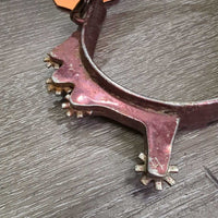 Pr Bumper Rowel Western Spurs, Smooth Leather Spur Straps *gc/fair, rubs, scrapes, scratches, peeling, dirt, chipped/sharp buckle
