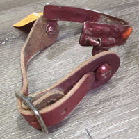 Pr Bumper Rowel Western Spurs, Smooth Leather Spur Straps *gc/fair, rubs, scrapes, scratches, peeling, dirt, chipped/sharp buckle
