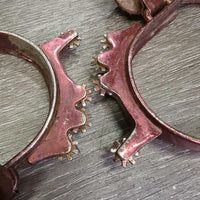 Pr Bumper Rowel Western Spurs, Smooth Leather Spur Straps *gc/fair, rubs, scrapes, scratches, peeling, dirt, chipped/sharp buckle
