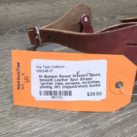 Pr Bumper Rowel Western Spurs, Smooth Leather Spur Straps *gc/fair, rubs, scrapes, scratches, peeling, dirt, chipped/sharp buckle
