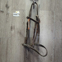 Rs/FS Flat Thick Bridle *gc, clean, older, rubs, creases, stiff, bent, holes, mismatched
