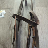 Rs/FS Flat Thick Bridle *gc, clean, older, rubs, creases, stiff, bent, holes, mismatched
