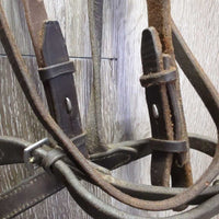 Rs/FS Flat Thick Bridle *gc, clean, older, rubs, creases, stiff, bent, holes, mismatched
