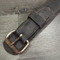 2" Wide Double Leather Back Cinch *fair, older, cracks, v.dry, v.stiff, stains, residue, rusty
