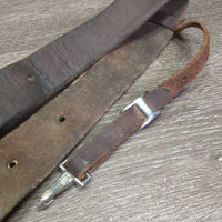 1.75" Leather Back Cinch, leather laces, conway buckle, snap *fair, older, stiff, dry, cracks, rust, deep scrapes
