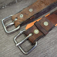 1.5"W Leather Back Cinch *gc, scrapes, rubs, slice, stains, twist, older
