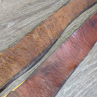 1.5"W Leather Back Cinch *gc, scrapes, rubs, slice, stains, twist, older
