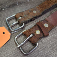 1.5"W Leather Back Cinch *gc, scrapes, rubs, slice, stains, twist, older
