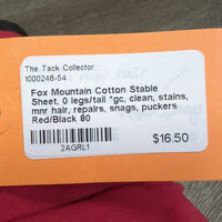 Cotton Stable Sheet, 0 legs/tail *gc, clean, stains, mnr hair, repairs, snags, puckers
