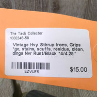 Vintage Hvy Stirrup Irons, Grips *gc, stains, scuffs, residue, clean, dings
