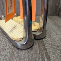 Hvy Wide Safety Stirrup Irons, grips, 2 leather keepers *NO Elastics, vgc, clean, mnr stains, scratches, film, dirt
