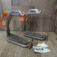 Hvy Safety Stirrup Irons, Grips, leather keepers *gc, dirty, too big grips, No elastics, older, stains

