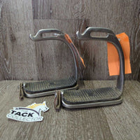 Hvy Safety Stirrup Irons, Grips, leather keepers *gc, dirty, too big grips, No elastics, older, stains
