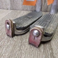 Hvy Safety Stirrup Irons, Grips, leather keepers *gc, dirty, too big grips, No elastics, older, stains
